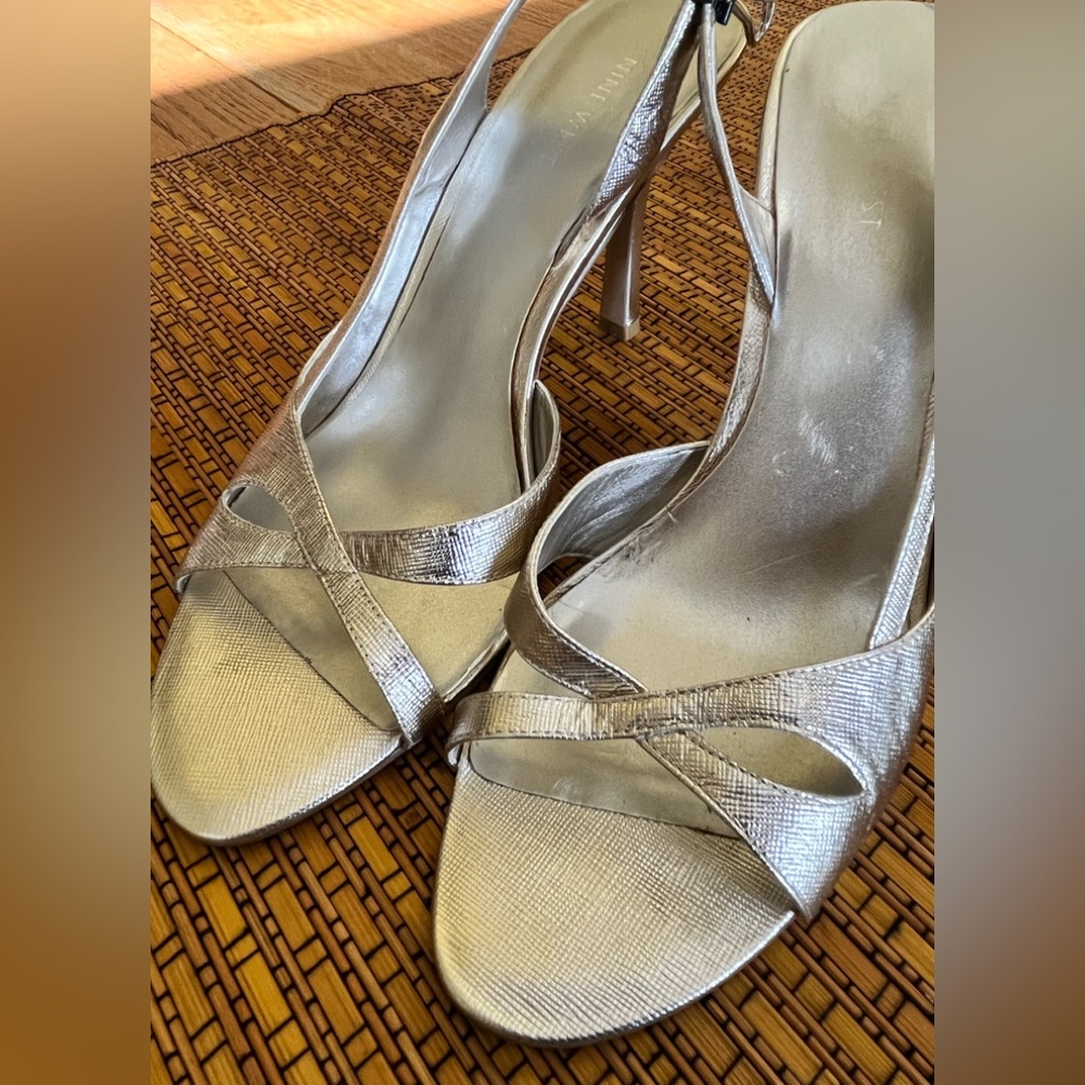 Nine West Silver Metallic Slingback Heels